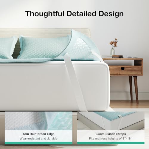 Novilla Summer Sleeping Pad Queen Size(1 Cooling Mat+2 Pillowcases),Sleeping Mat for 8-21" Mattress,Elastic Bandage,Washab...