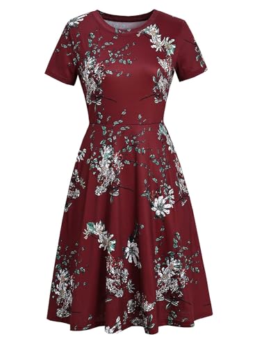 Women's 2026 Fit and Flare Dress Summer Casual Elegant Vintage Floral Printed Work Party A-line Dress with Pockets 162