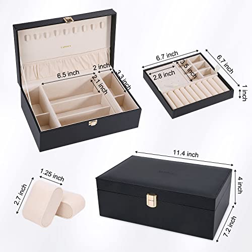 LANDICI Jewelry Box Organizer for Men Women, 2 Layer 4 Slot Watch Storage Case with Removable Tray, PU Leather Large Jewel...