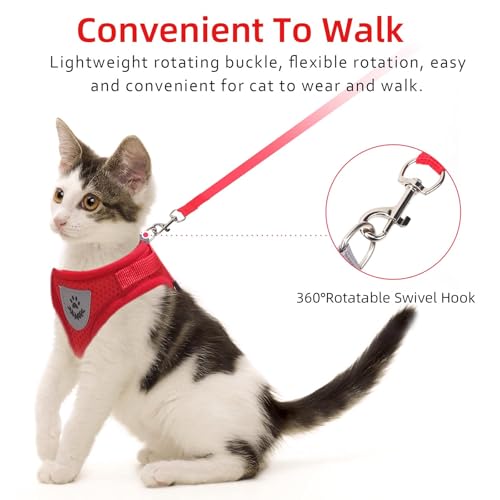 Cat & Dog Vest Harness - All Weather Mesh, Reflective Strap, Step-in Adjustable for Small Cats & Dogs (Red, XS)