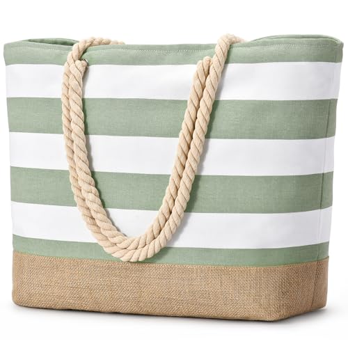 Becokan Beach Bags for Women Large Canvas Beach Tote Bag Beach Bags Waterproof Sandproof Swim Pool Bag Travel Essentials