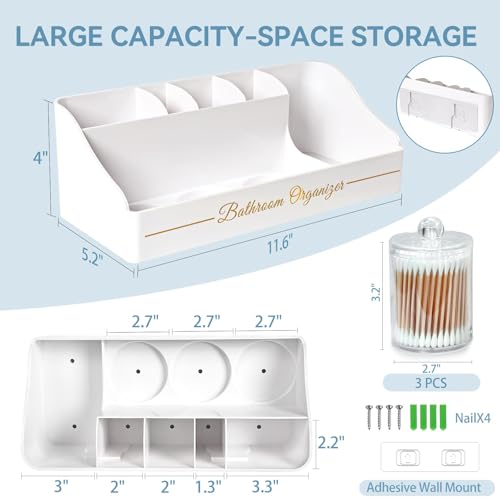 Tucao Toothbrush Holders, Toothbrush Holders for Bathroom with 6 Large Capacity Storage Slots & 3 Qtip Holders - Sturdy fo...