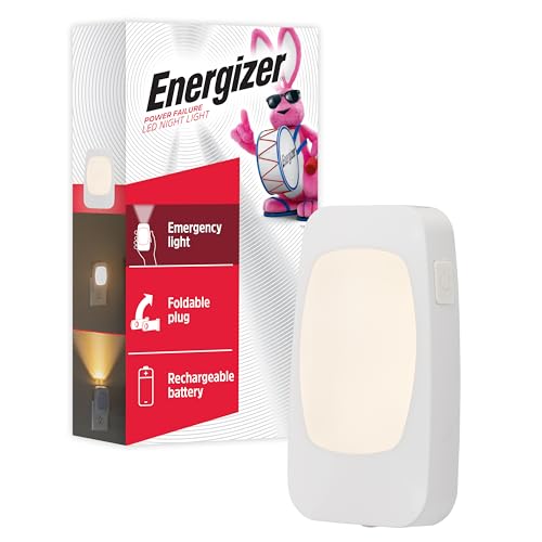 Energizer 4-in-1 LED Power Failure Night Light, 1 Pack, Plug-in, Light Sensing, Auto On/Off, Foldable Plug, Soft White, Em...