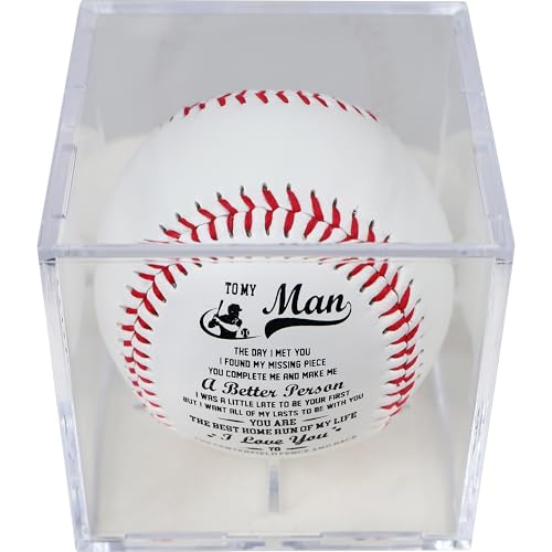 SYNGUCK Engraved Baseball Gift for Husband - You Complete Me Romantic Message - Clear Acrylic Display Case - Wedding, Anni...