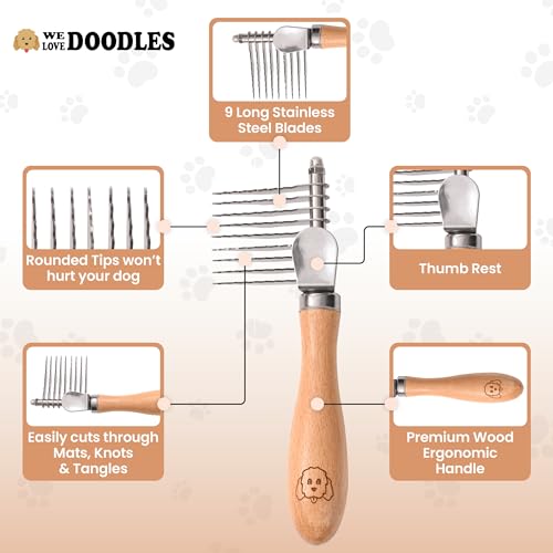 Dog Dematting Brush & Rake, Detangler Brush for Dogs, Comb Tool for Grooming, Best for Doodles, Poodles, Goldendoodles, Ca...