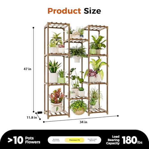 Bamworld Plant Stand with Grow Light Plant Shelf for Mutiple Pots Large Plant Holder for Living Room Patio Boho Home Decor...