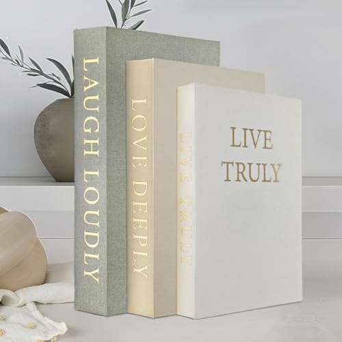 YKANYN Aesthetic Decorative Books, Set of 3 Linen Fake Book Boxes, Faux Book Decor for Coffee Table, Bookshelf, Entryway T...