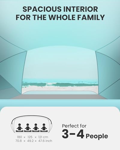 OutdoorMaster Updated Beach Tent for 3-4 Person - Easy Setup and Portable Beach Shade Sun Shelter Canopy with UPF 50+ UV P...
