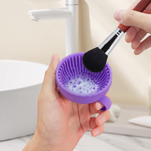 Generic Silicone Makeup Brush Cleaner, Brush Scrubber Bowl, Portable Washing Tool Cosmetic Brush Cleaner (Purple)