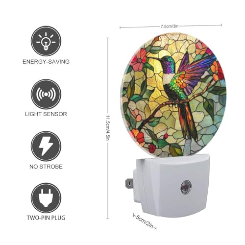 Mearafois LED Night Lights Lamp with Dusk to Dawn Sensor, Colorful Hummingbird Perched On Branch Night Light Plug Into Wal...