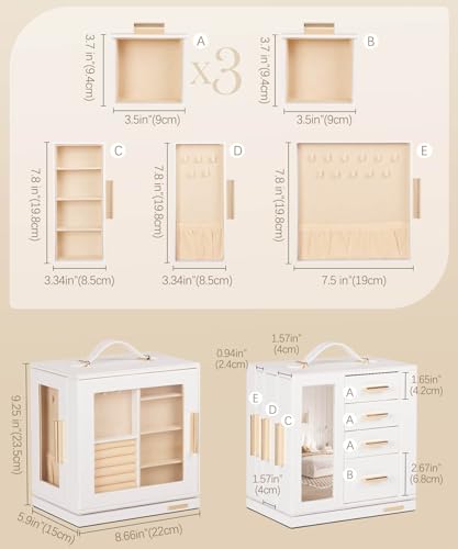 Homde Jewelry Box 360° Rotating, Necklace Earring Organizer with Transparent Window, Mirror, 7 Drawers, Large Ring Display...