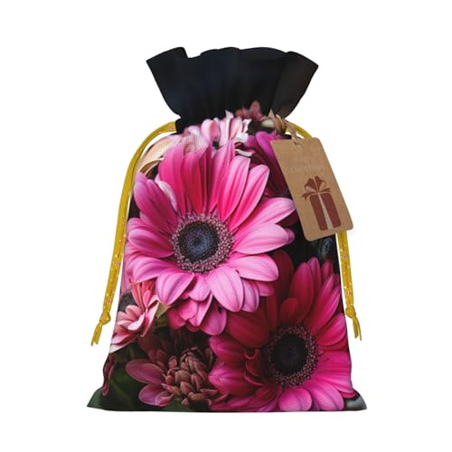 LHBZXMKJ Pink Orange Daisy Flower Print Drawstring Present Bags Christmas gifts Wrapping Sacks Pouches for Xmas Party ﻿