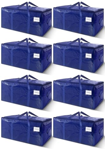 8 Pack Extra Heavy Duty Large Moving Bags with Strong Zipper & Carrying Handles, Sturdy Clothes Storage Bags Totes Bins, P...