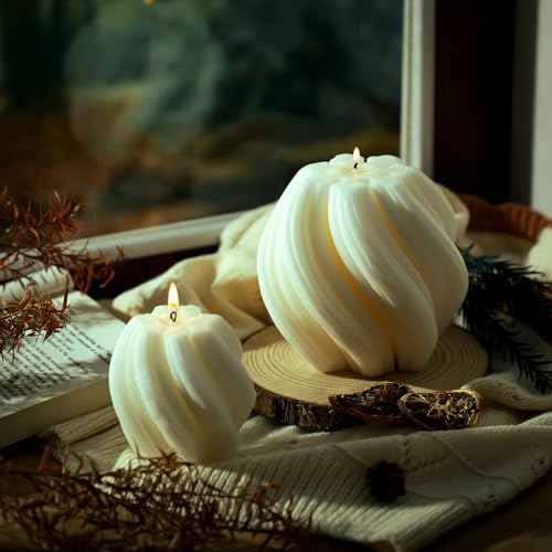 MTLEE 2 Pcs Spiral Swirl Candle Large Aesthetic Pillar Scented Soy Wax Twirl Elegant Decorative Candles Beautiful Housewar...