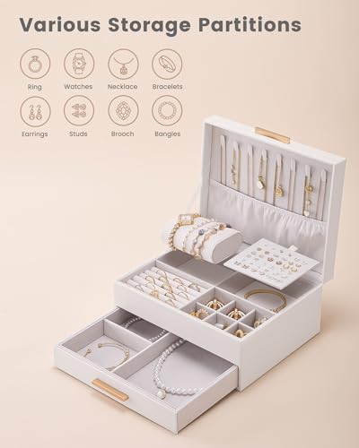 Lolalet 2-Layer Jewelry Box Organizer for Women Girls, Jewelry Storage Case Holder with Drawers for Necklaces Ring Earring...