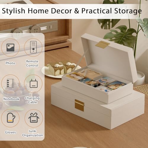 Decorative Storage Boxes Set of 2 - Multi-Purpose Beautiful PU Leather Organizer Bins for Your Home Decor - Decorative Con...