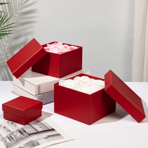 Oairse Gift Boxes for Presents Red Gift Boxes with Lids Nested Box with Lid 4 Packs Small Box Set for Bridesmaid, Proposa...