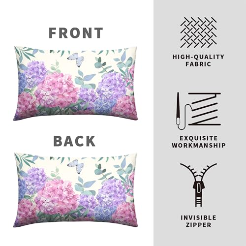 Kwlegh Pink Hydrangea Lumbar Pillow Covers Spring Flowers Outdoor Pillow Covers 12x20 Set of 2 Purple Pink Hydrangea Eucal...