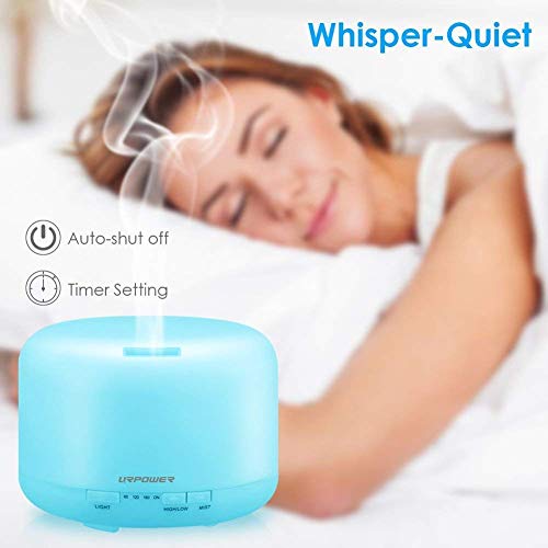 URPOWER Upgraded 500ML Essential Oil Diffuser Humidifiers Ultrasonic Aromatherapy Diffusers with 4 Timer Settings and Wate...