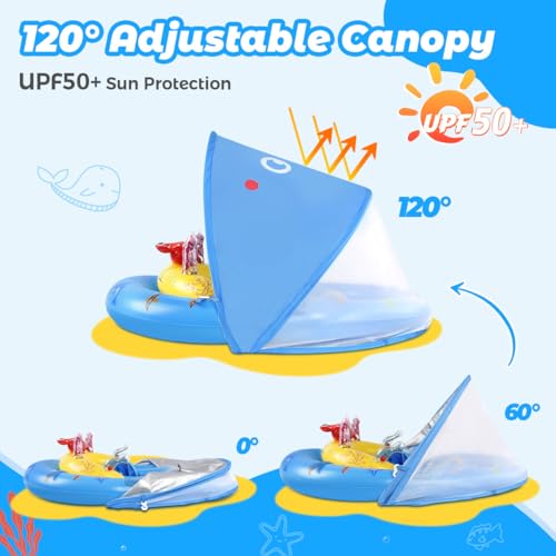 LAYCOL Baby Pool Float with Canopy UPF50+, 120°Adjustable Sun Protection and Anti-Tip Safety Seat, Inflatable Toddler Floa...