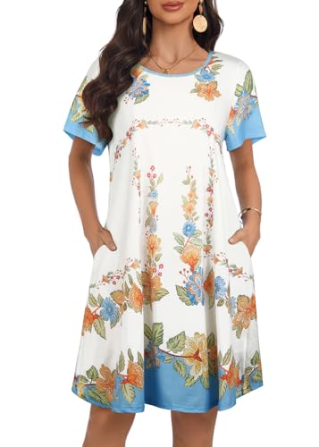 My Sky Summer Dresses for Women 2026 Casual Short Sleeves Tshirt Flowy Beach Plus Size Sundress with Pockets