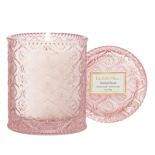 LA JOLIE MUSE Santal Rose Scented Candle – Saffron, Rose & Leather | 6 oz Natural Soy Wax | 40 Hours Clean Burn | Self Car...