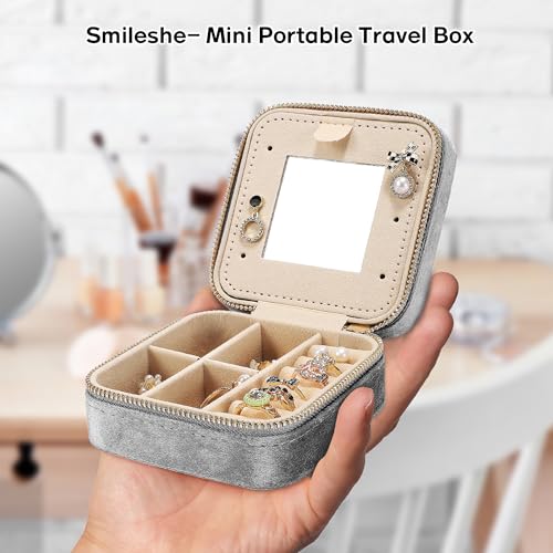 Fijxzct Velvet Travel Jewelry Box for Women - Small Portable Organizer, Storage Case for Rings, Earrings and Girls Necklac...