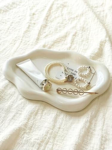 Cloud-Shaped Jewelry Tray & Ring Holder, Decorative Vanity Key Dish for Women, Cute Aesthetic Room Decor Trinket Plate Bow...