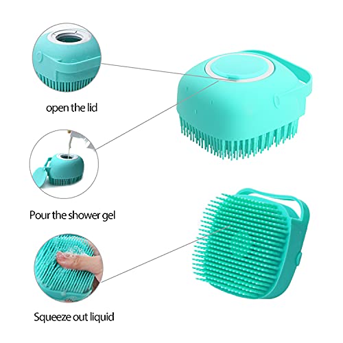 ELEGX Pet Grooming Bath Massage Brush with Soap and Shampoo Dispenser Soft Silicone Bristle for Long Short Haired Dogs Cat...