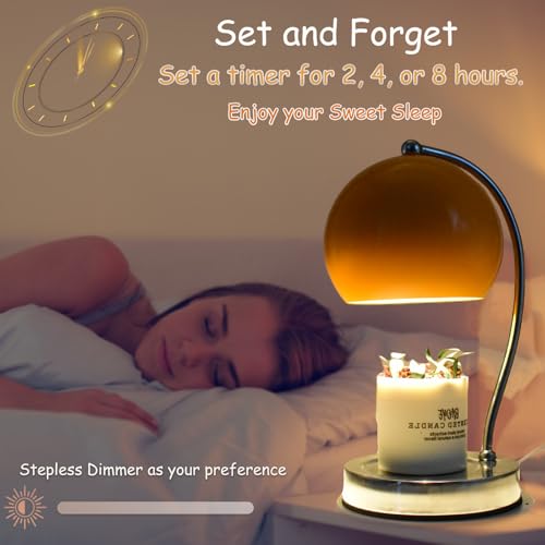 WARMCITY Candle Lamp Warmer, Wide Base Scented Candle Warmer with Timer and Dimmer, Adjustable Candle Melting Lattern, Hom...