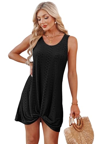 BKRIVE Swimsuit Coverup Summer Dresses for Women Vacation Essentials Eyelet Crew Neck Loose Sleeveless Twisted Dresses