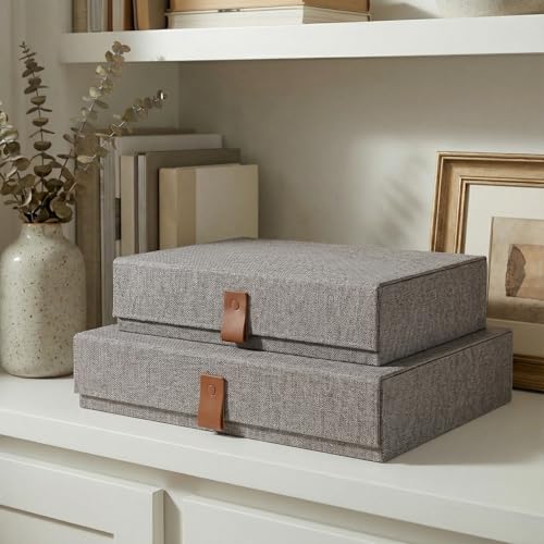 Decorative Photo Storage Boxes with Lids - Set of 2 Beautiful Linen Organizers Are Perfect to Safely Store Your Pictures, ...