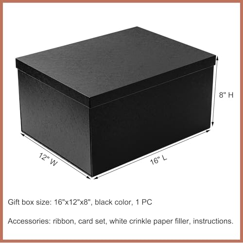 Mefleet 16x12x8 Inches Large Gift Box with Lid for Presents Big Deep Black Gift Boxes 1 Pack for Christmas, Birthday, Vale...