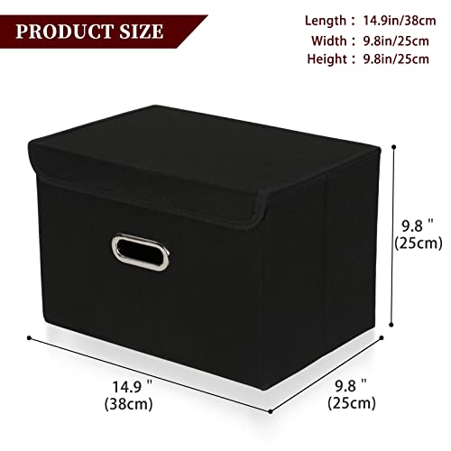 STOREONE Fabric Storage Cube Bins Foldable Organizer Container Collapsible Basket with Lids and Metal Handles, for Home, B...