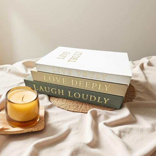 YKANYN Aesthetic Decorative Books, Set of 3 Linen Fake Book Boxes, Faux Book Decor for Coffee Table, Bookshelf, Entryway T...