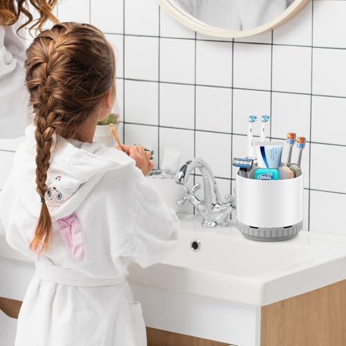 GFWARE Toothbrush Holders for Bathrooms - White Rotating Kids Electric Toothbrush and Toothpaste Holder, Detachable 6 Slot...