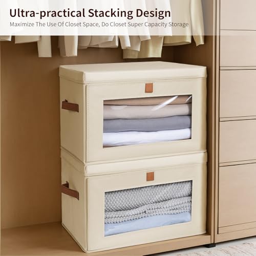 Homsorout Large Closet Storage Organizer - Clothes Storage Bins with Handles & Window, Collapsible Decorative Boxes with L...