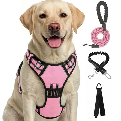 FURRYFECTION Plaid Dog Harness for Large Dogs, Reflective No Pull Adjustable Pet Vest with Front Clip, Leash, Easy Control...