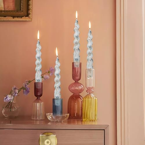 Hyacinth Spiral Candle Sticks Floral Printed Taper Candle Handmade Twisted Candlesticks 7.5 Inch Short Tapered Candles for...