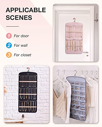 BAGSMART Hanging Jewelry Organizer, Necklace Holder Anti-tangle Earrings Rings Hanger with 20 Jewelry Bags Travel Storage ...