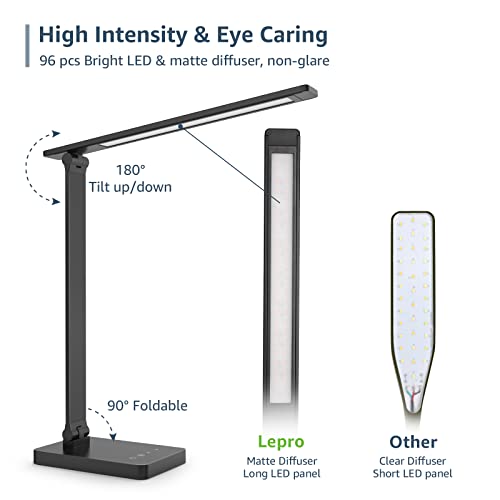 Lepro LED Desk Lamp with USB Charging Port,650LM Dimmable Home Office Touch Control Reading Table Lamp,5 Color Modes with ...