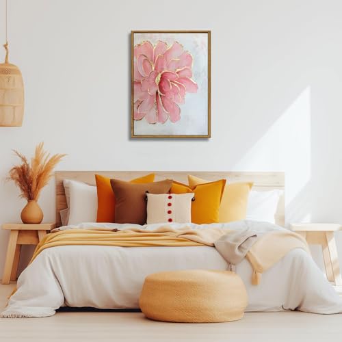 Framed Pink Peony Flower Canvas Wall Art Modern Pink and Gold Floral painting Decor Pictures Abstract flowering Posters Pr...
