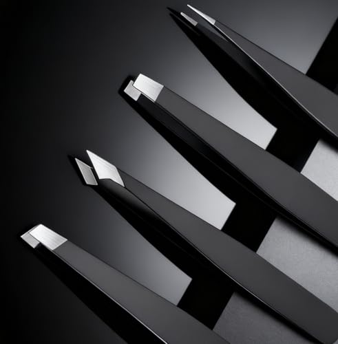 4-Piece Professional Tweezers Set, Tweezers for Eyebrows, Facial Hair, Splinter & Ingrown Hair Removal, Precision Tip with...
