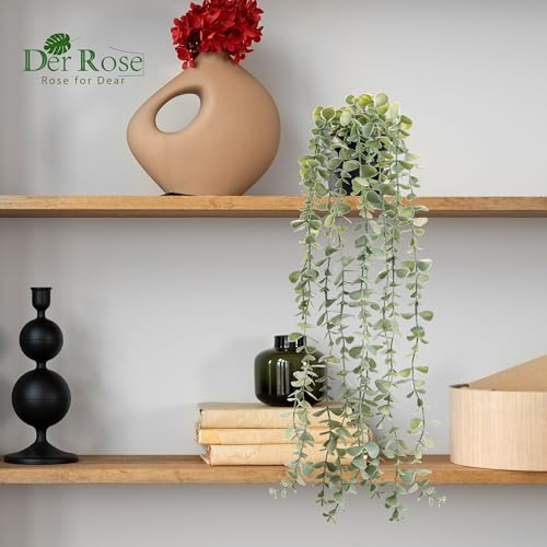 Der Rose 1Pcs Fake Plants Hanging Artificial Potted Faux Eucalyptus Plants for Modern Boho Farmhouse Bathroom Office Desk ...