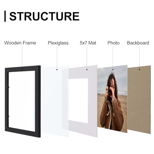 Vittanly 8x10 Picture Frames Set of 9, Shatter Resistant Plexiglass, Display 5x7 Pictures with Mat or 8x10 without Mat, Ph...