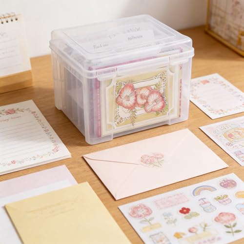 Find Scrapblooms Greeting Card Storage & Organizer Box with 6 Removable Dividers for Holiday Birthday Get Well Cards Photo...