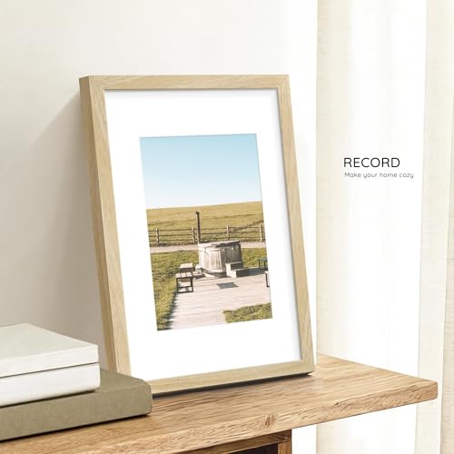 Picrit 11x17 Picture Frame Natural Wood Set of 2, Solid Wood with Black Backboard, Displays 8x12 with Mat or 11 x 17 Witho...