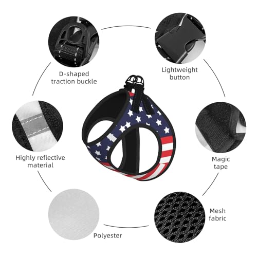 American Star Flag No Pull Dog Harness and Leash Set, Reflective Vest for Small Dogs, Adjustable Breathable Cute Classic M...