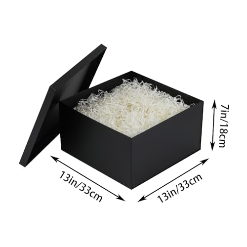 UoeRing 1Pcs Black Extra Large gift box with lids 13×13×7 Inches gift boxes for presents,Birthday Box (include Ribbon, Pap...