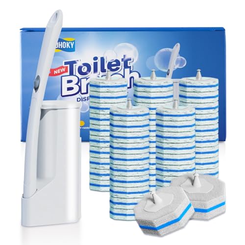 Disposable Toilet Brush Cleaning System with 50pcs Refills Pads Replacement Heads, Toilet Cleaning Stick, Wall Mounted Tol...
